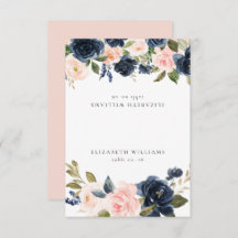 Romantic Navy Blush Floral Guest Name Place Card