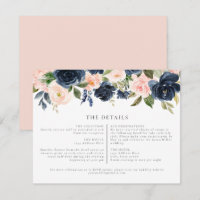 Romantic Navy Blush Floral Wedding Details Insert