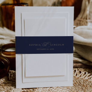 Romantic Navy Calligraphy   Flourish Wedding Invitation Belly Band