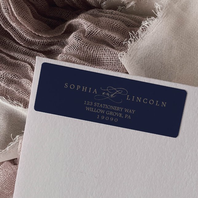 Romantic Navy Calligraphy Return Address Label (Creator Uploaded)
