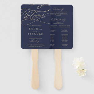 Romantic Navy Calligraphy Wedding Program Fan