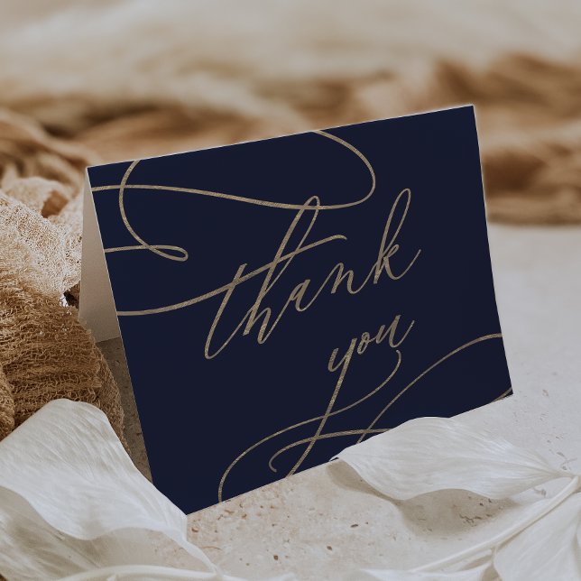 Romantic Navy Calligraphy Wedding Thank You Card (Creator Uploaded)
