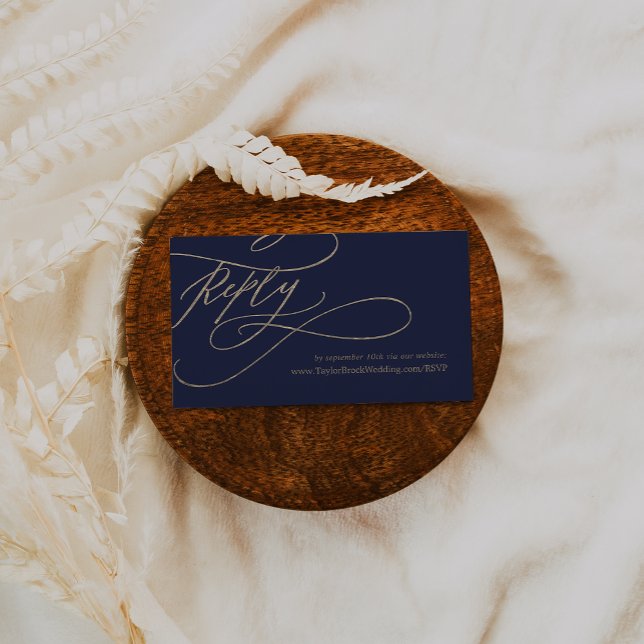 Romantic Navy Calligraphy Wedding Website RSVP Enclosure Card (Creator Uploaded)