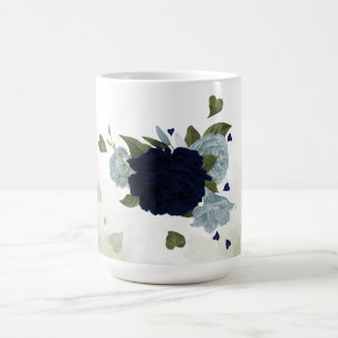 Romantic navy &dusty blue flowers greenery coffee mug