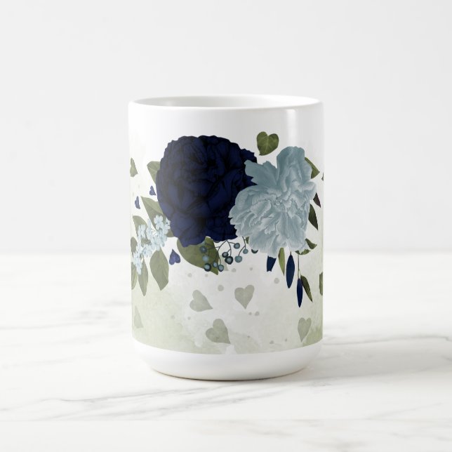 Romantic navy &dusty blue flowers greenery coffee mug (Center)