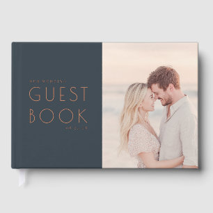 Romantic Navy Elegant Photo Guest Book