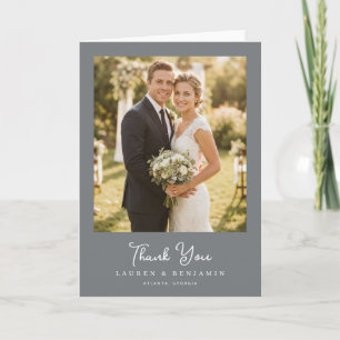 Romantic Navy Elegant Photo Thank You Card