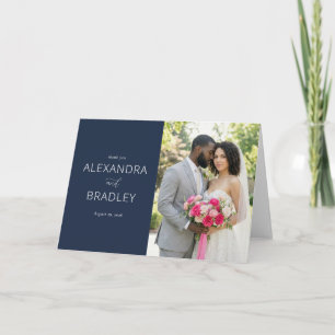 Romantic Navy Elegant Photo Thank You Card