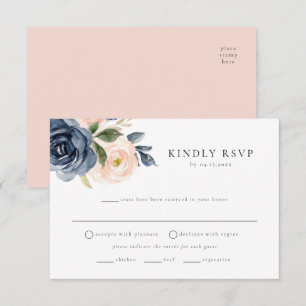 Romantic Navy Floral Meal Choice RSVP Postcard