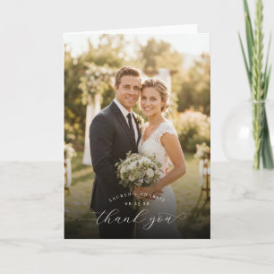 Romantic Navy Floral Photo Thank You Card