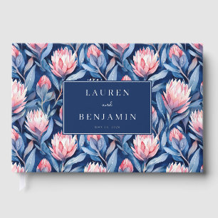 Romantic Navy Floral Protea Guest Book