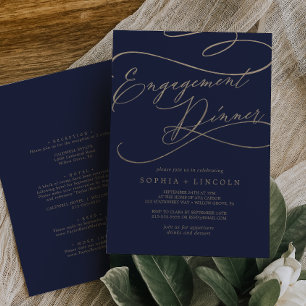 Romantic Navy Front and Back Engagement Dinner Invitation