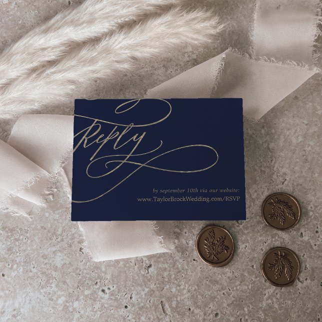 Romantic Navy Gold Printable Wedding Website RSVP Invitation (Creator Uploaded)