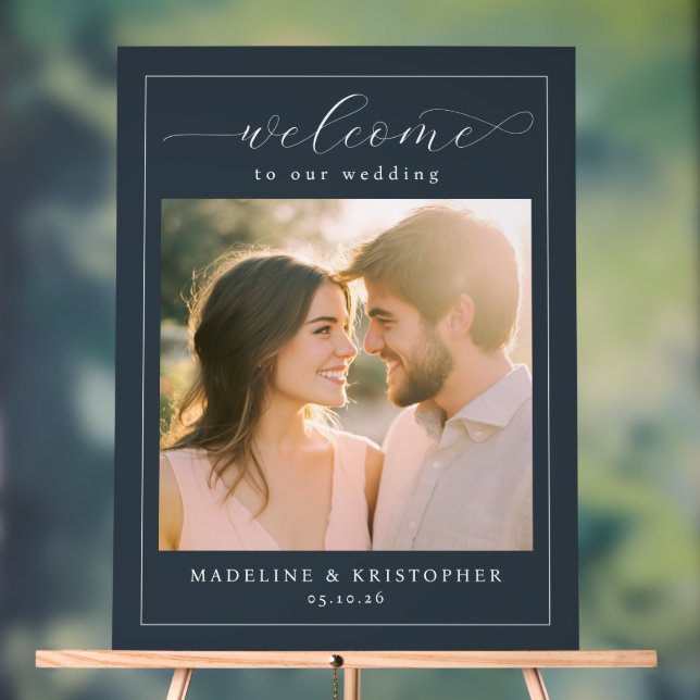 Romantic Navy Minimalist Photo Acrylic Sign (Neutral)