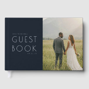 Romantic Navy Minimalist Photo Guest Book