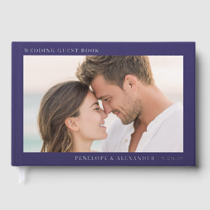 Romantic Navy Minimalist Photo Guest Book