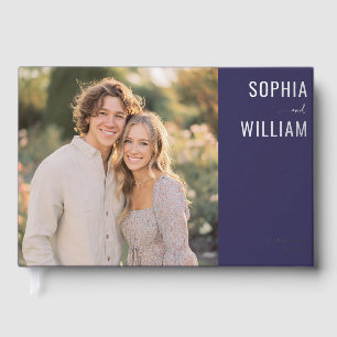 Romantic Navy Minimalist Photo Guest Book