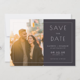 Romantic Navy Minimalist Photo Save The Date