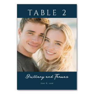 Romantic Navy Minimalist Photo Table Number