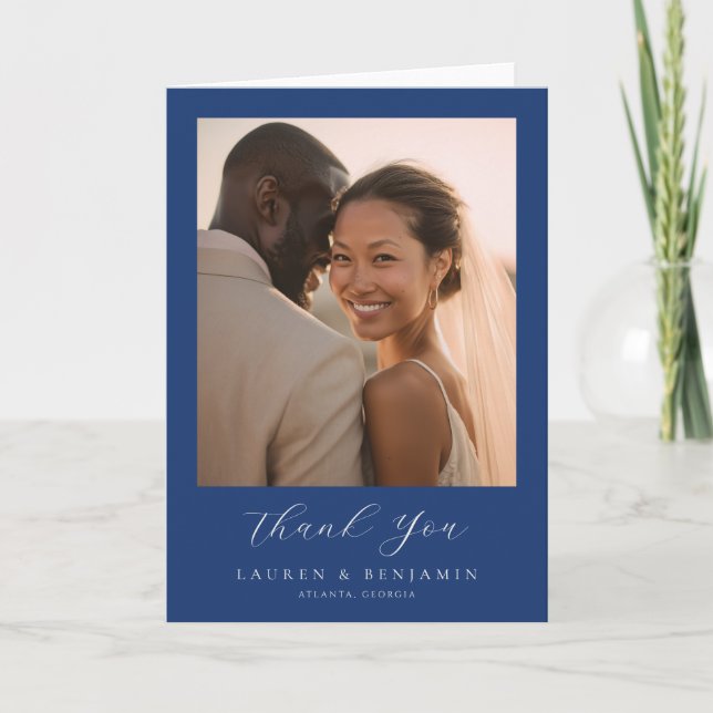 Romantic Navy Photo Thank You Card (Front)