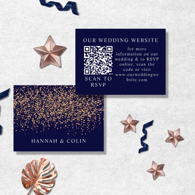 Romantic Navy Rose Gold Stardust Web QR Code  Enclosure Card (Creator Uploaded)