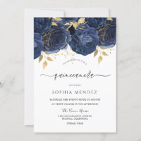 Romantic Navy Roses Elegant Quinceanera Party Invi