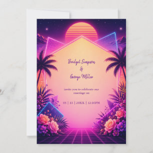 Romantic Neon Floral Wedding Arch Glow Invitation