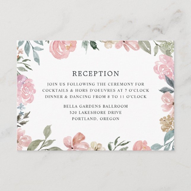 Romantic Neutral Blush Floral | Wedding Reception Enclosure Card (Front)
