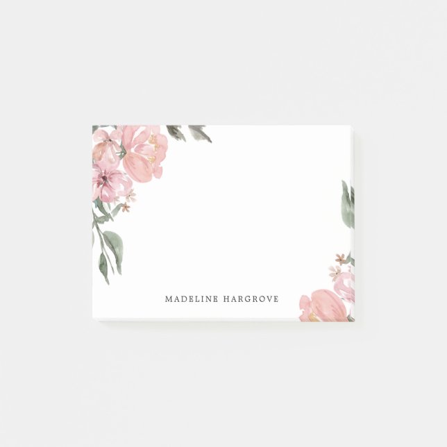 Romantic Neutral Blush Pink Floral Personalised Post-it Notes (Front)