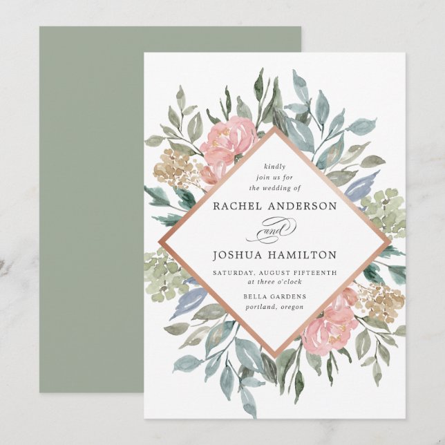 Romantic Neutral Blush Watercolor Floral | Wedding Invitation (Front/Back)