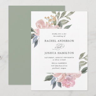 Romantic Neutral Blush Watercolor Floral   Wedding Invitation