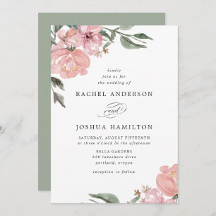 Romantic Neutral Blush Watercolor Floral   Wedding Invitation