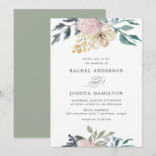 Romantic Neutral Blush Watercolor Floral   Wedding Invitation