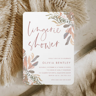 Romantic Neutral Boho Floral Lingerie Shower Invitation