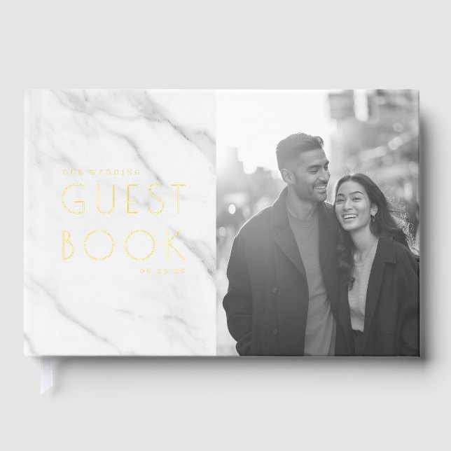 Romantic Neutral Minimalist Photo Guest Book (Front)