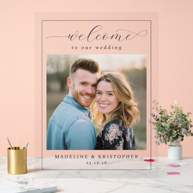 Romantic Neutral Modern Photo Acrylic Sign (Wedding)