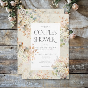 Romantic Neutral Vintage Hydrangeas Couples Shower Invitation