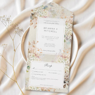 Romantic Neutral Vintage Hydrangeas No Dinner All In One Invitation
