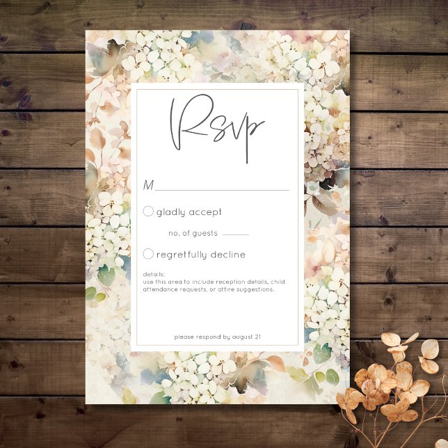 Romantic Neutral Vintage Hydrangeas Wedding RSVP Card (Romantic Neutral Vintage Hydrangeas Wedding RSVP Card)