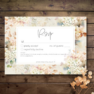 Romantic Neutral Vintage Hydrangeas Wedding RSVP Card