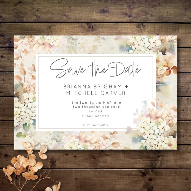 Romantic Neutral Vintage Hydrangeas Wedding Save The Date (Romantic Neutral Vintage Hydrangeas Wedding Save The Date)