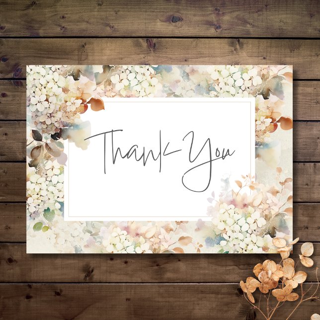 Romantic Neutral Vintage Hydrangeas Wedding Thank You Card (Romantic Neutral Vintage Hydrangeas Wedding Thank You Card)