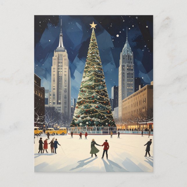 Romantic New York Winter Ice Skating Travel Postcard (Front)