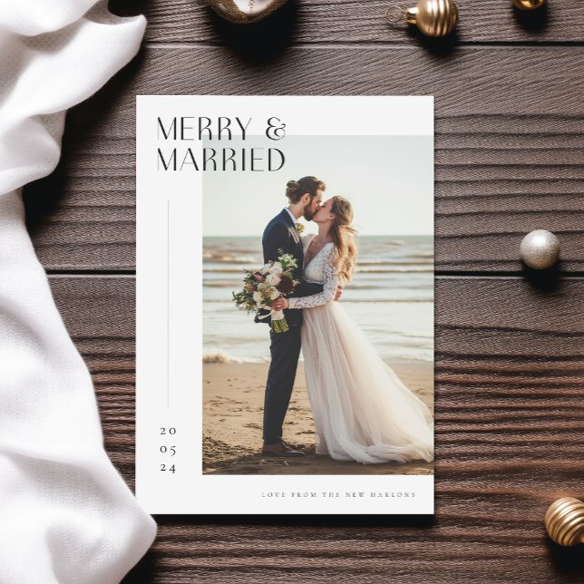 Romantic Newlywed Merry & Married Christmas Photo Holiday Card (Creator Uploaded)