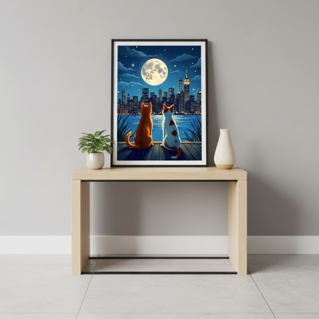 Romantic night cityscape cats moonlight poster (Creator Uploaded)