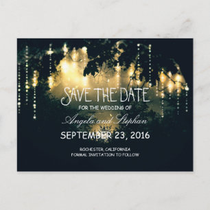 romantic night lights rustic save the date announcement postcard