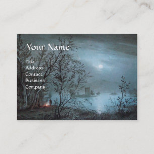 ROMANTIC NOCTURNE LANDSCAPE IN BLUE pearl paper Business Card