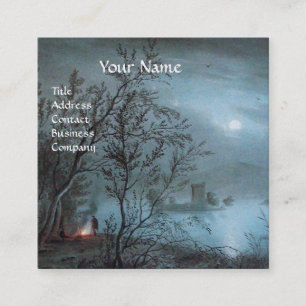 ROMANTIC NOCTURNE LANDSCAPE IN BLUE  pearl paper Square Business Card