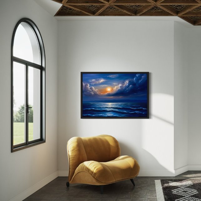 Romantic Ocean Sunset Painting – Blue Seascape Canvas Print (Creator Uploaded)