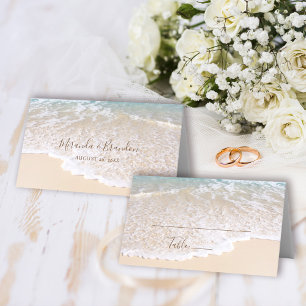 Romantic Ocean Waves Tropical Beach Wedding Place Card